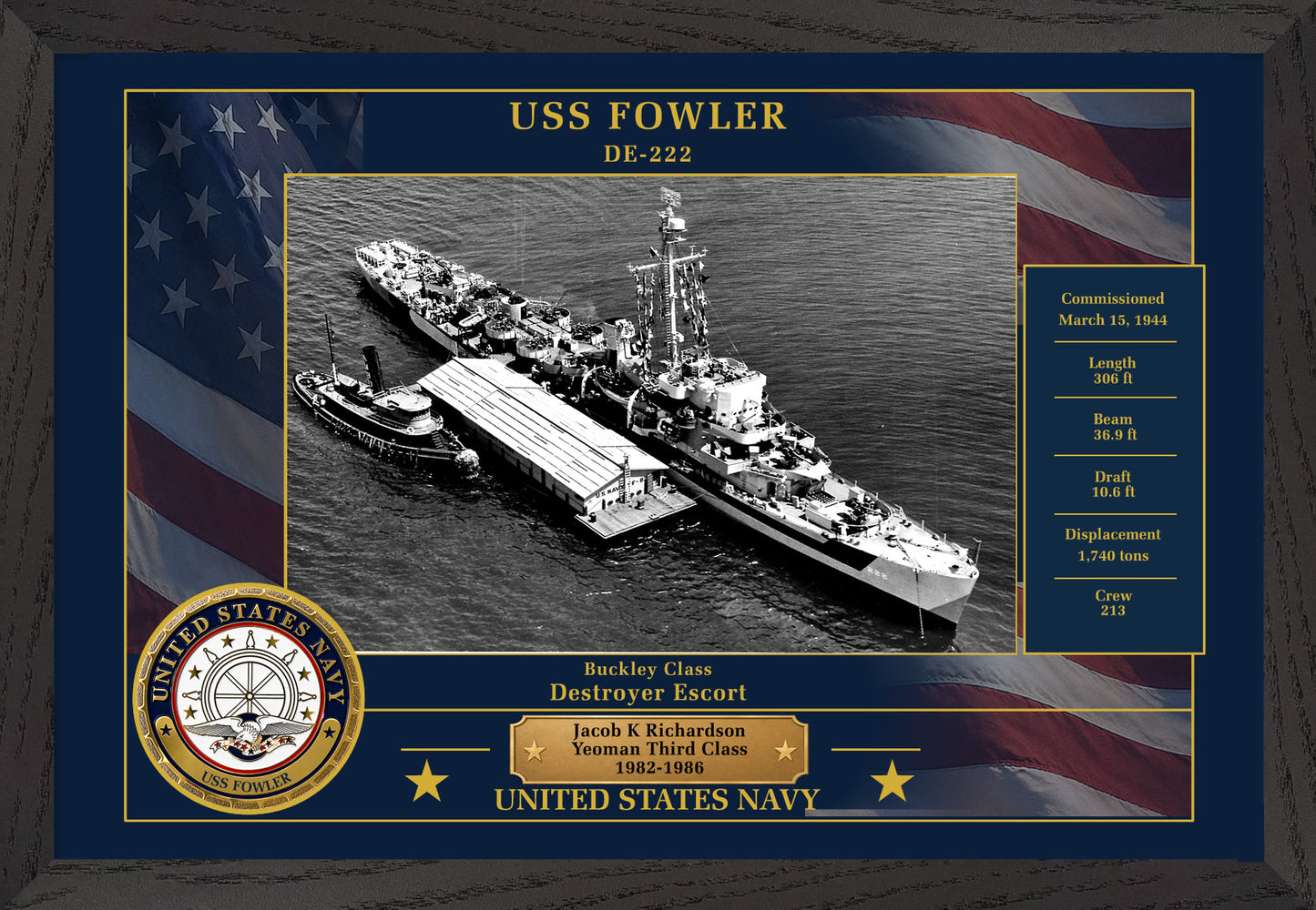 USS Fowler DE-222 Framed Patriotic Photo