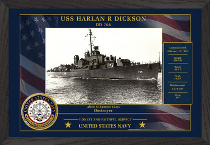 USS Harlan R Dickson DD-708 Framed Patriotic Photo