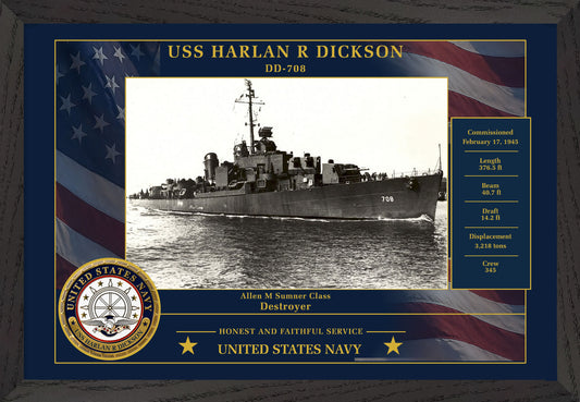 USS Harlan R Dickson DD-708 Framed Patriotic Photo