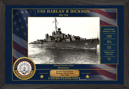 USS Harlan R Dickson DD-708 Framed Patriotic Photo