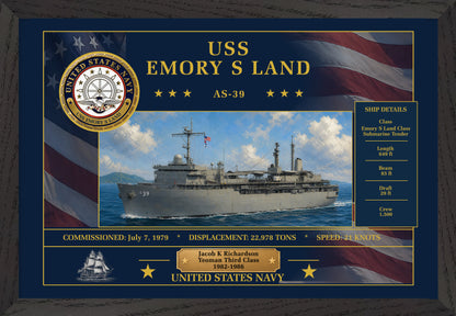USS Emory S Land AS-39 Framed Patriotic Art