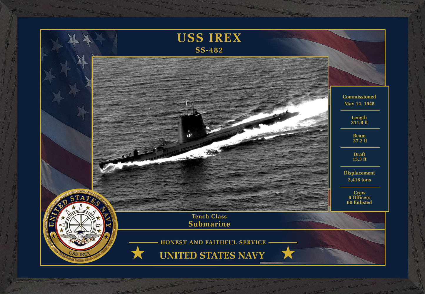 USS Irex SS-482 Framed Patriotic Photo