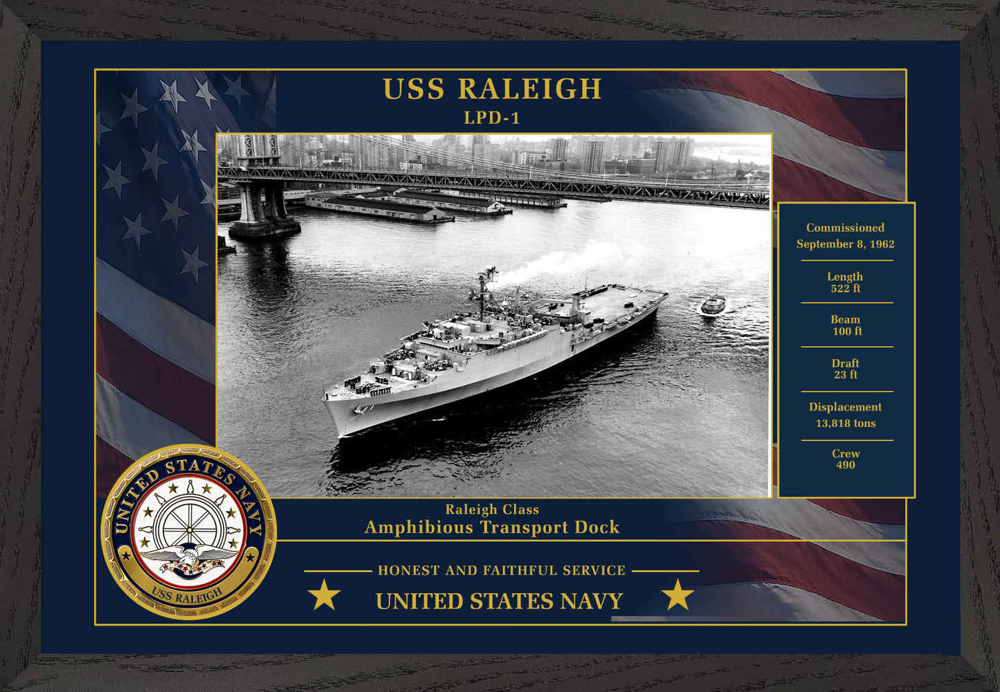 USS Raleigh LPD-1 Framed Patriotic Photo