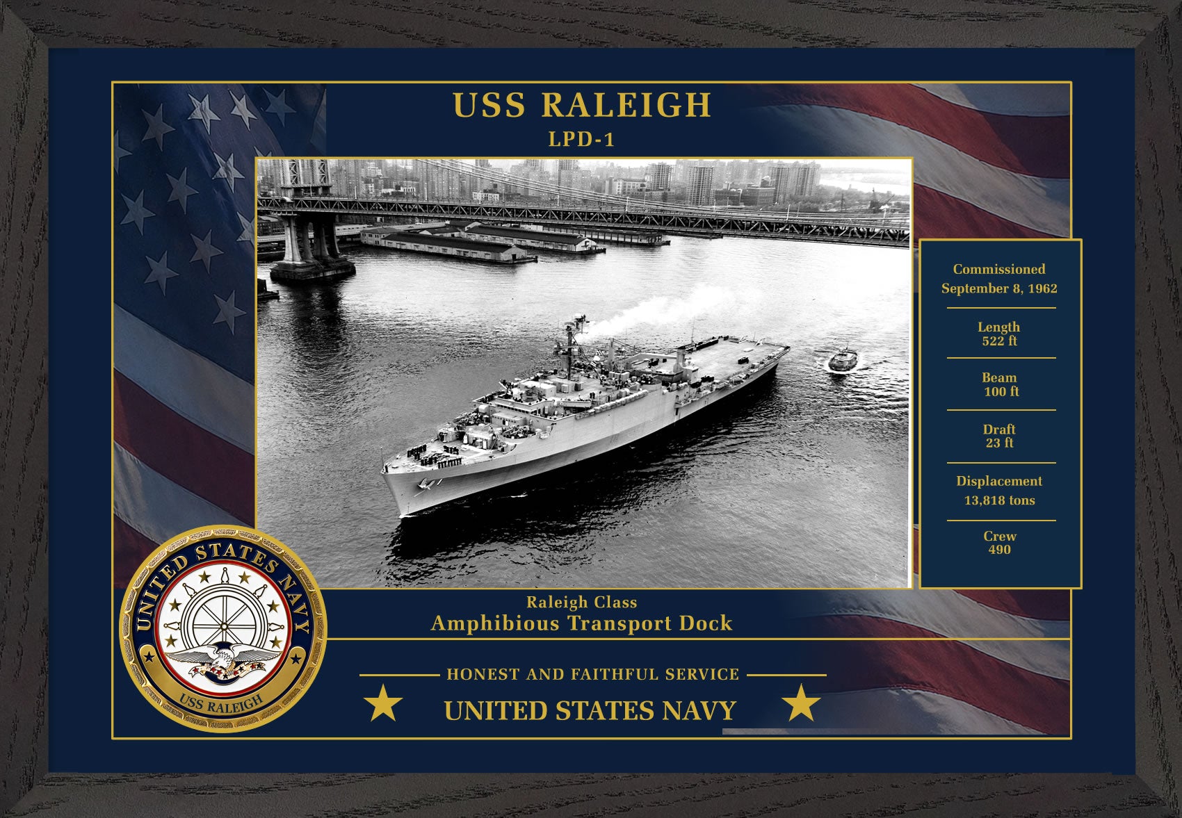 USS Raleigh LPD-1 Framed Patriotic Photo