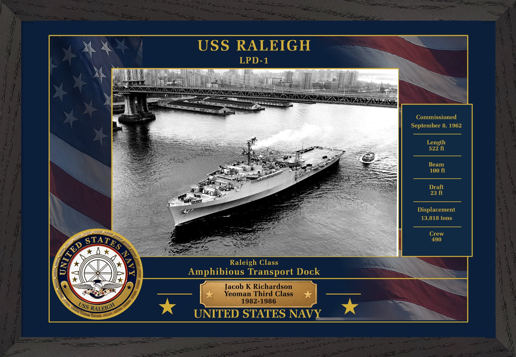 USS Raleigh LPD-1 Framed Patriotic Photo