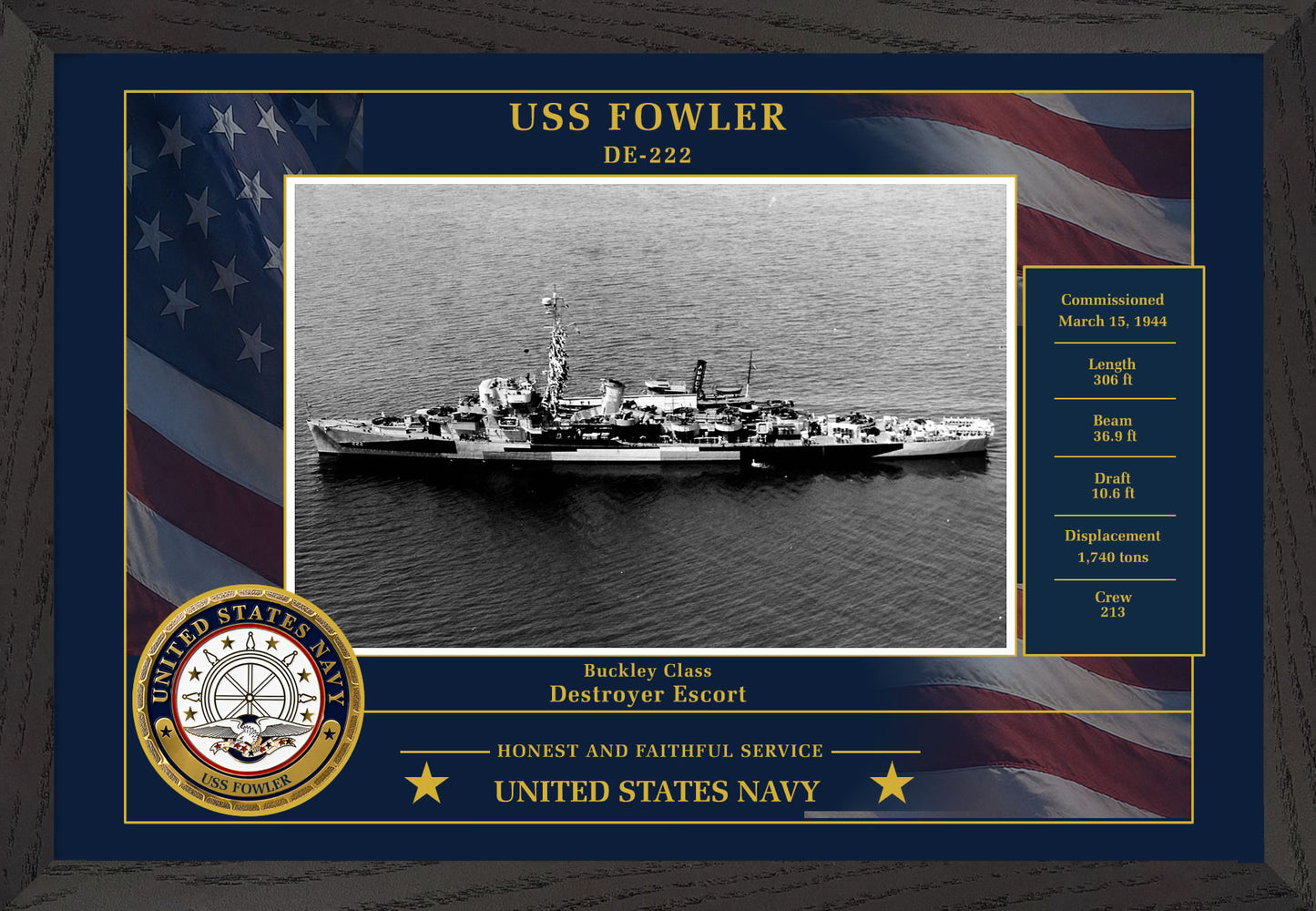USS Fowler DE-222 Framed Patriotic Photo