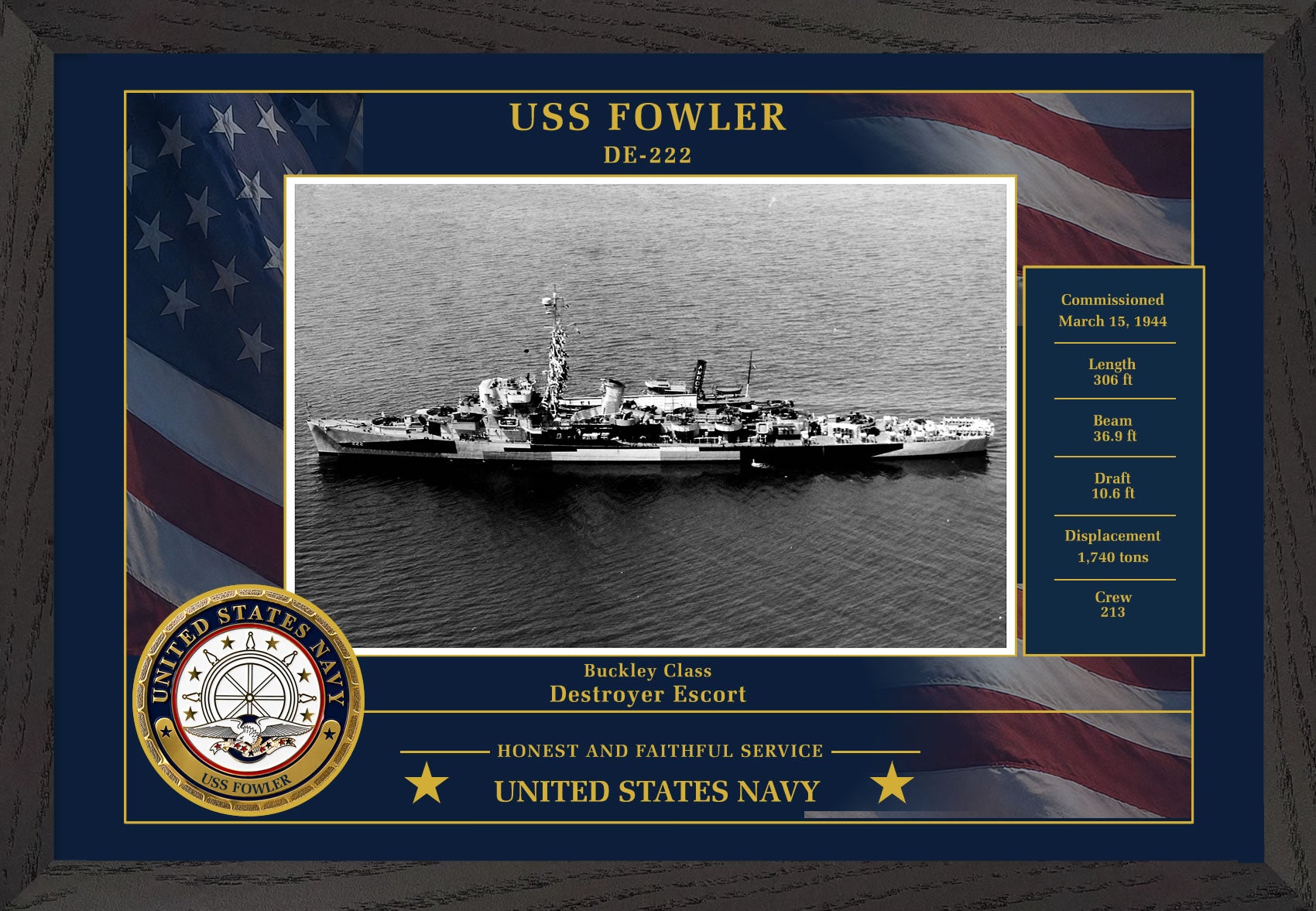 USS Fowler DE-222 Framed Patriotic Photo