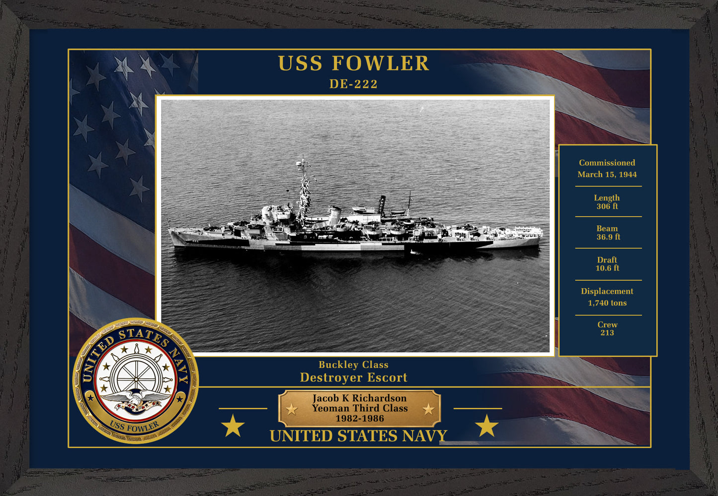 USS Fowler DE-222 Framed Patriotic Photo