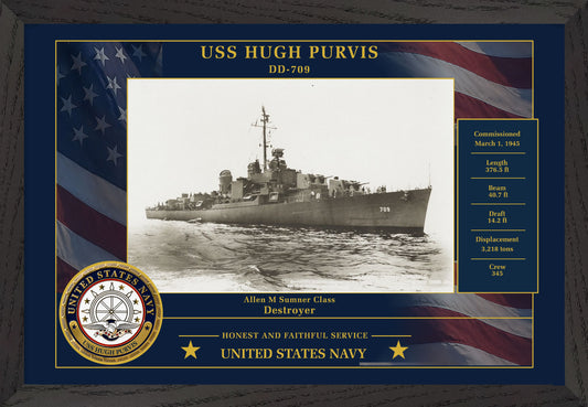 USS Hugh Purvis DD-709 Framed Patriotic Photo