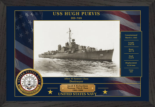 USS Hugh Purvis DD-709 Framed Patriotic Photo