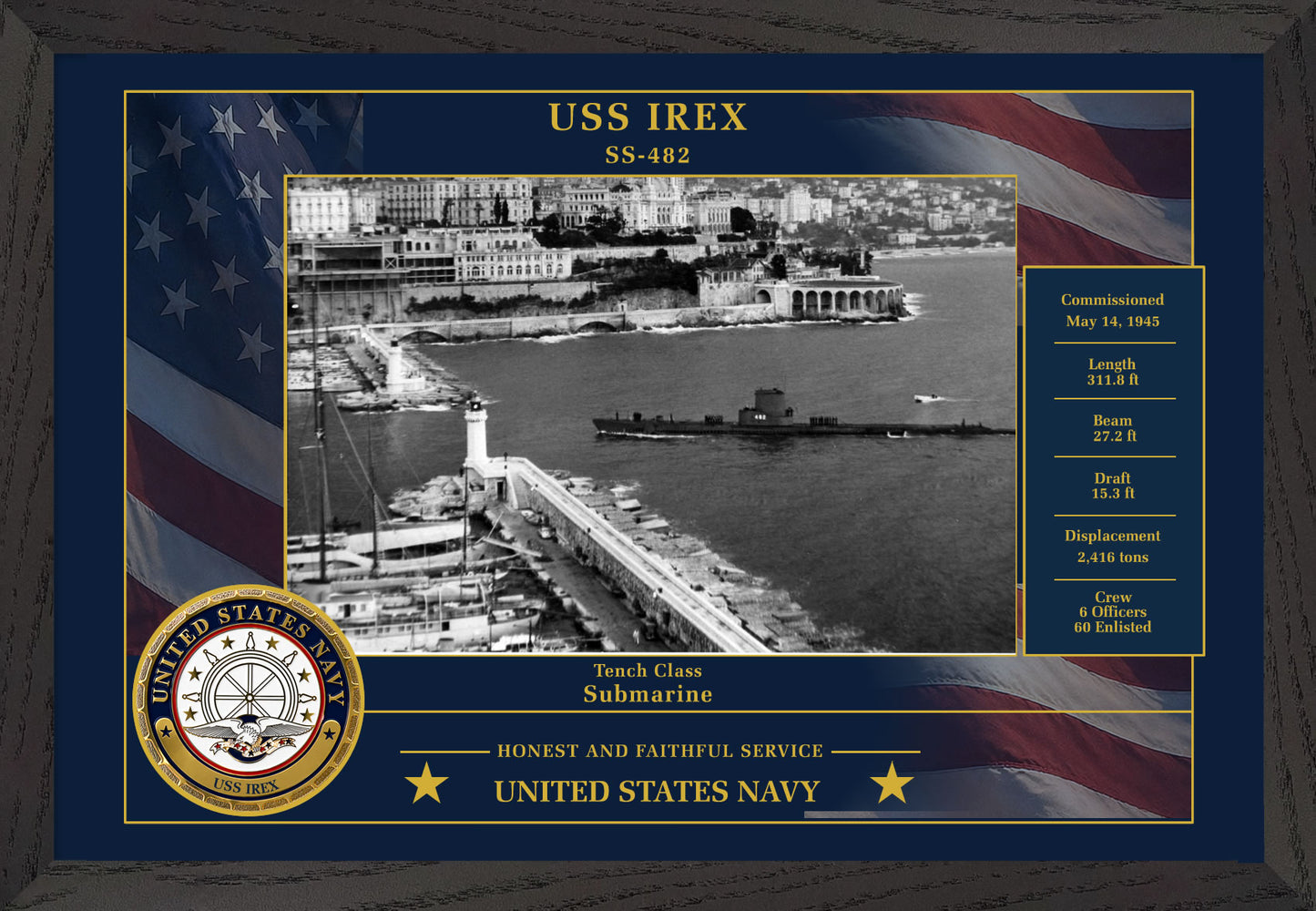 USS Irex SS-482 Framed Patriotic Photo