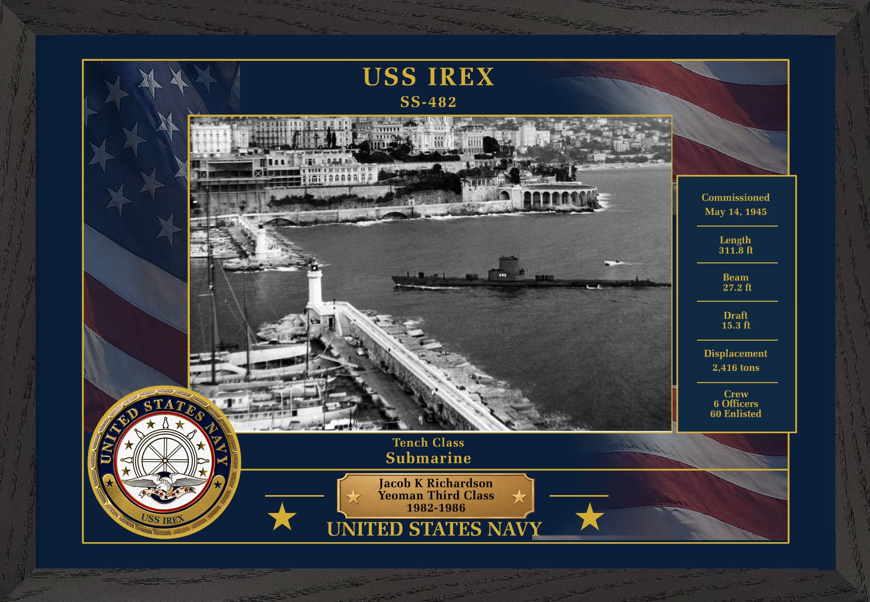 USS Irex SS-482 Framed Patriotic Photo