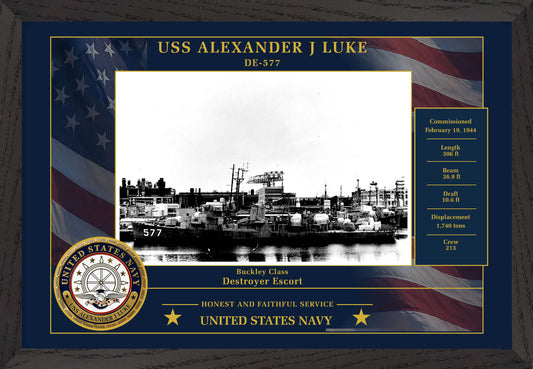 USS Alexander J Luke DE-577 Framed Patriotic Photo