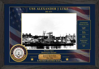 USS Alexander J Luke DE-577 Framed Patriotic Photo