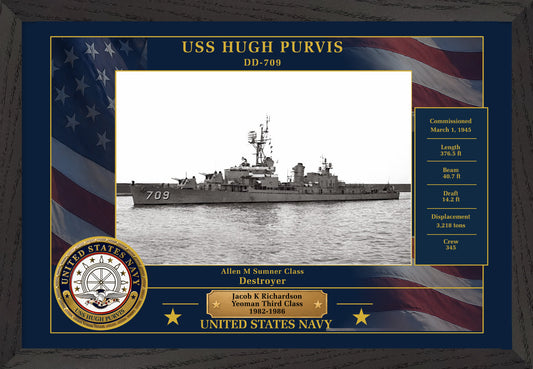USS Hugh Purvis DD-709 Framed Patriotic Photo