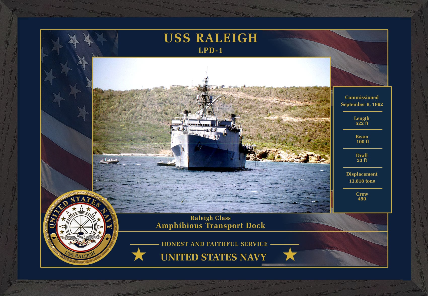 USS Raleigh LPD-1 Framed Patriotic Photo