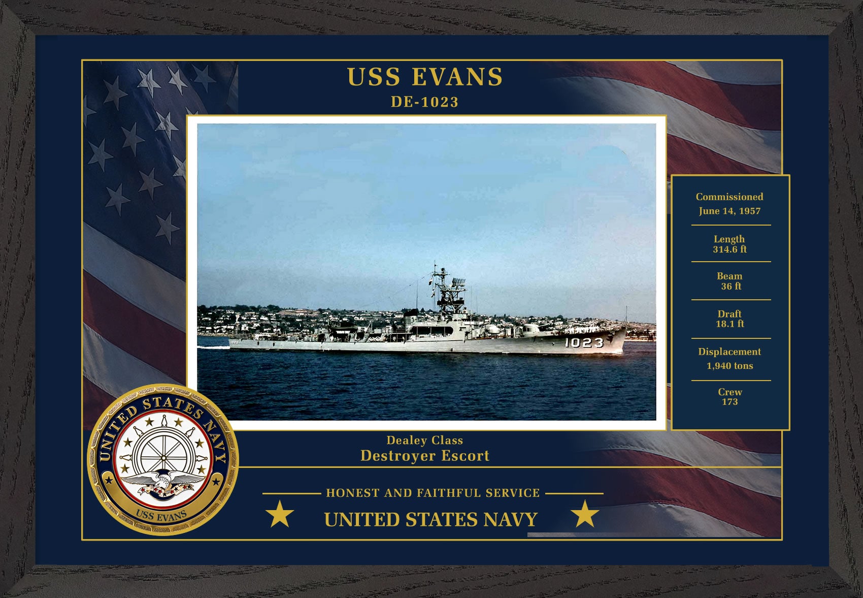 USS Evans DE-1023 Framed Patriotic Photo