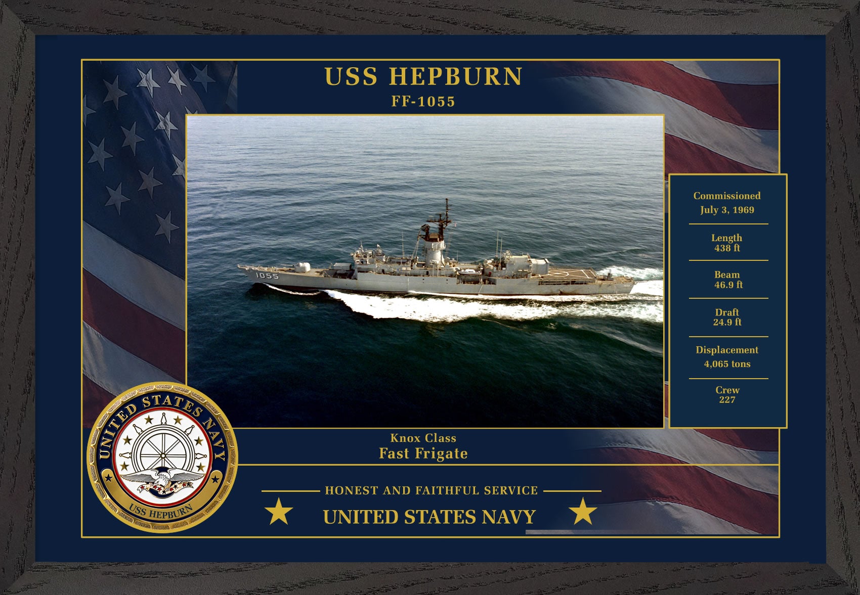 USS Hepburn FF-1055 Framed Patriotic Photo