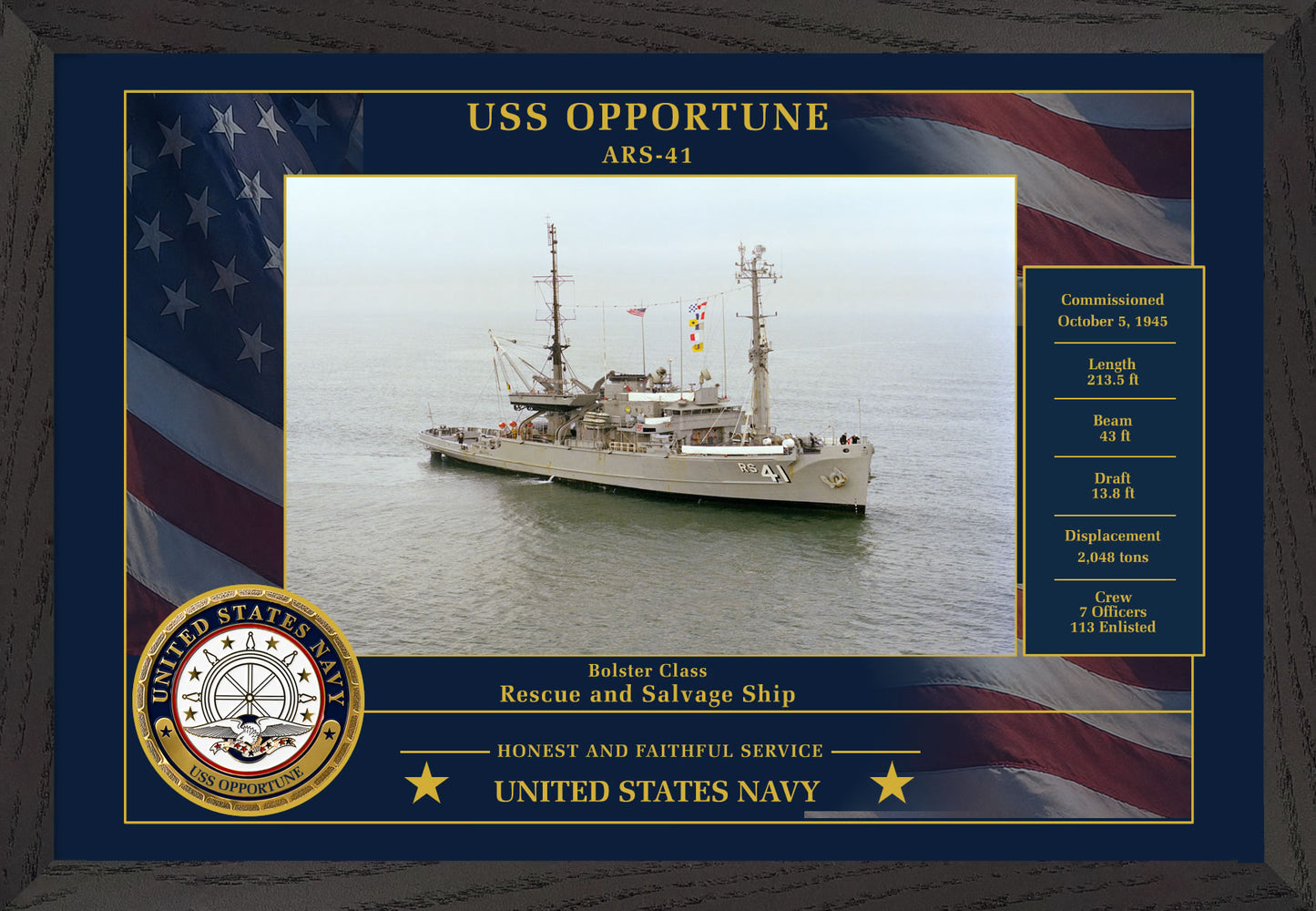 USS Opportune ARS-41 Framed Patriotic Photo