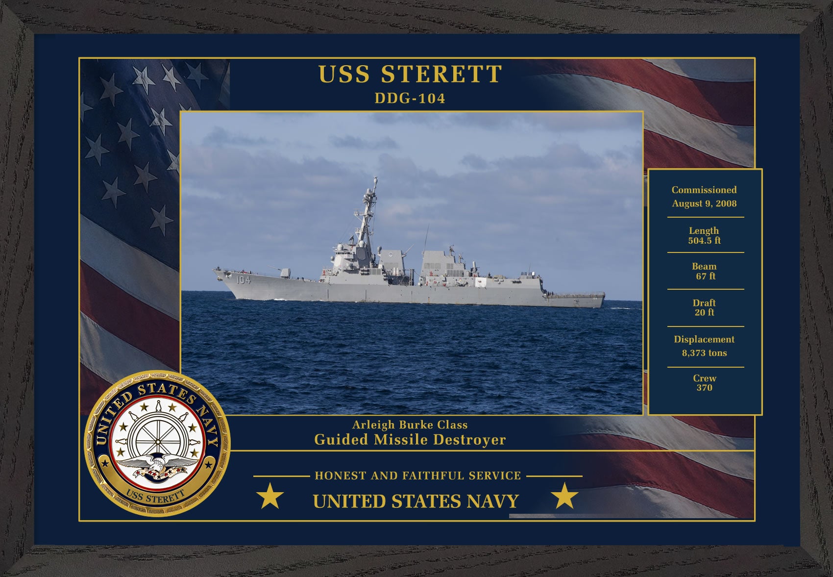 USS Sterett DDG-104 Framed Patriotic Photo