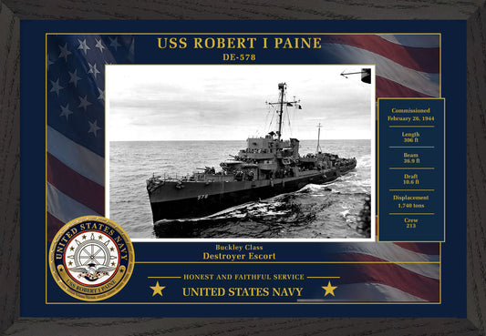 USS Robert I Paine DE-578 Framed Patriotic Photo