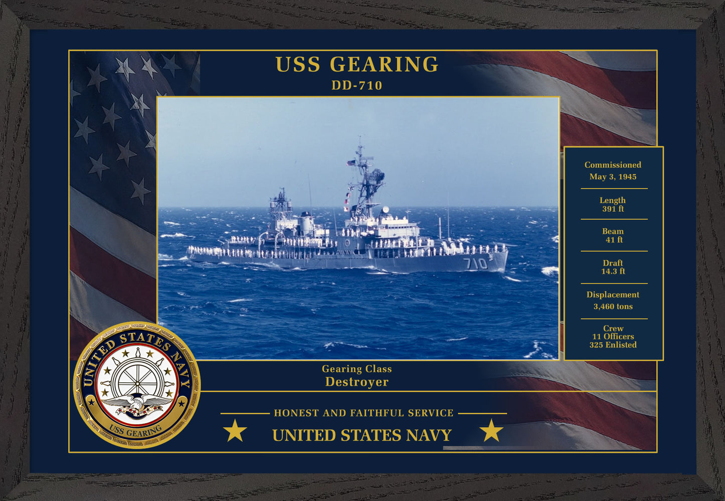 USS Gearing DD-710 Framed Patriotic Photo