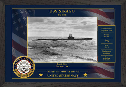 USS Sirago SS-485 Framed Patriotic Photo
