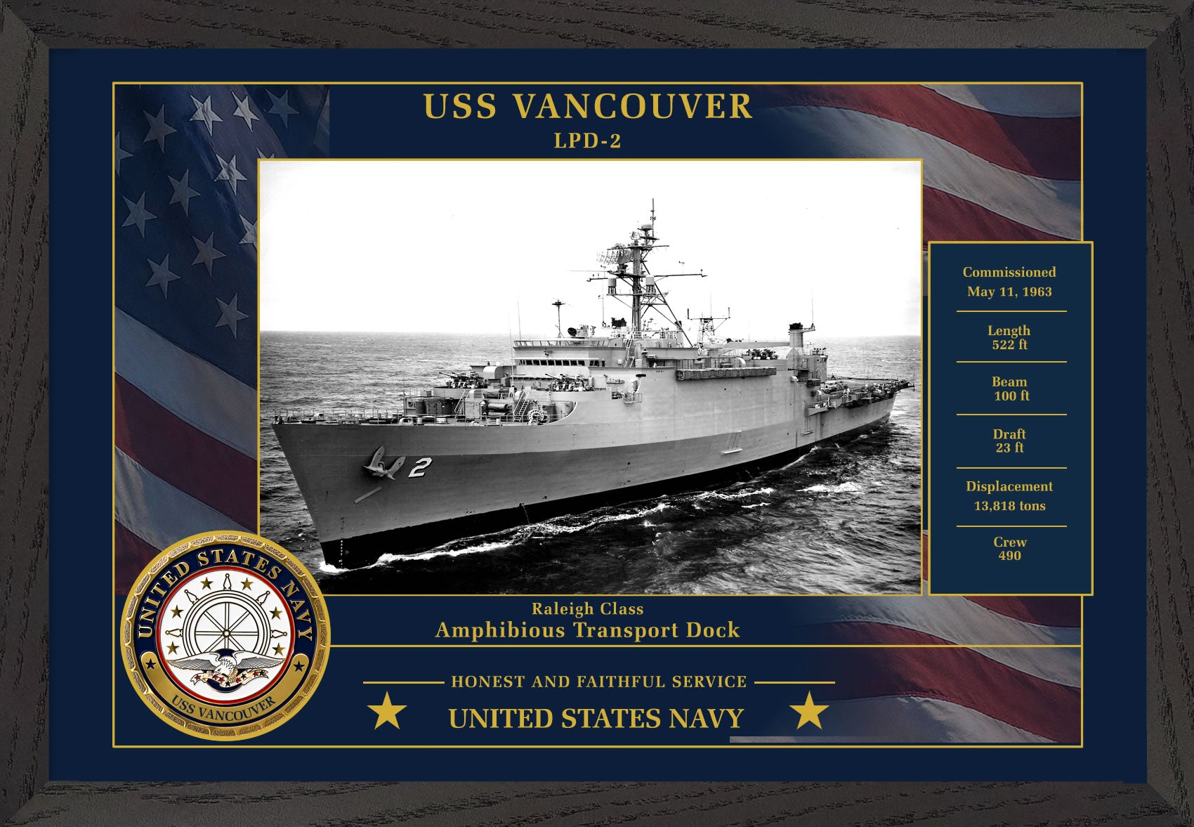 USS Vancouver LPD-2 Framed Patriotic Photo