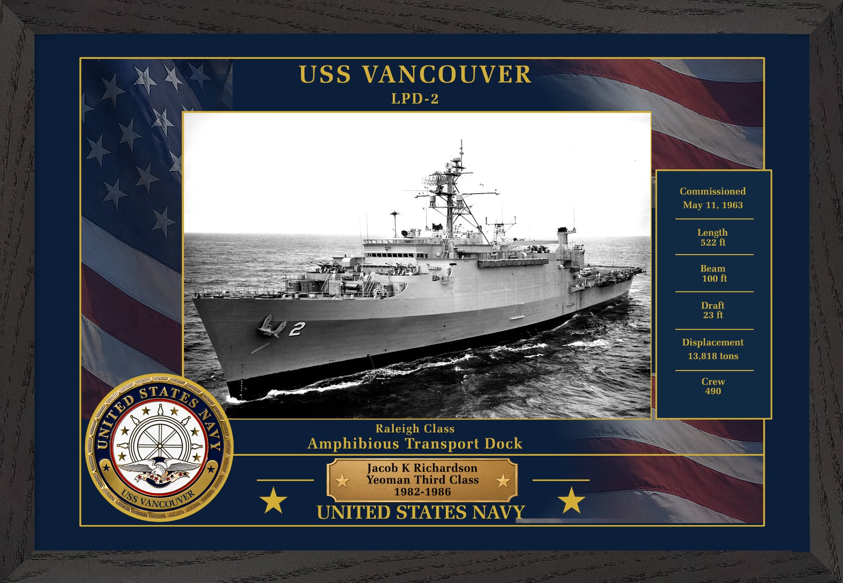 USS Vancouver LPD-2 Framed Patriotic Photo
