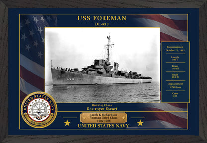 USS Foreman DE-633 Framed Patriotic Photo