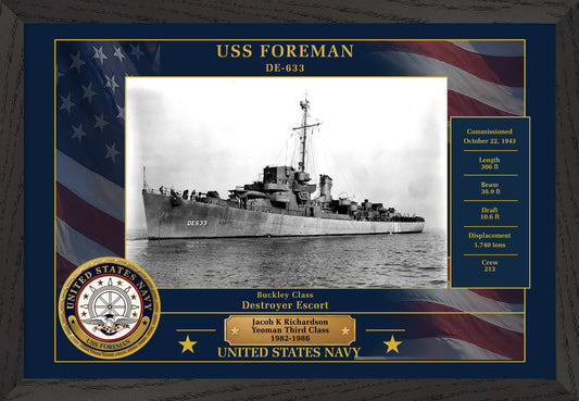 USS Foreman DE-633 Framed Patriotic Photo