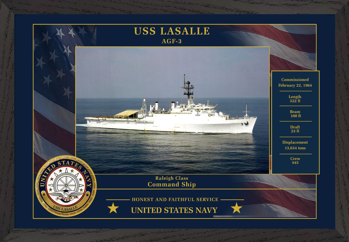 USS Lasalle AGF-3 Framed Patriotic Photo