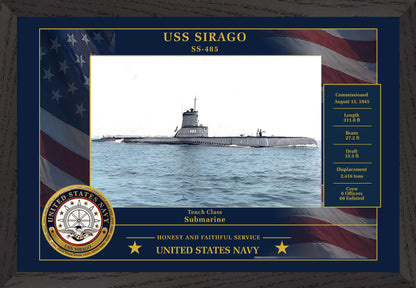 USS Sirago SS-485 Framed Patriotic Photo