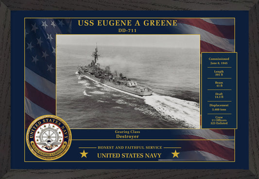 USS Eugene A Greene DD-711 Framed Patriotic Photo