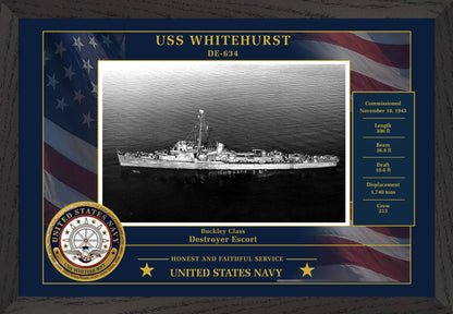 USS Whitehurst DE-634 Framed Patriotic Photo