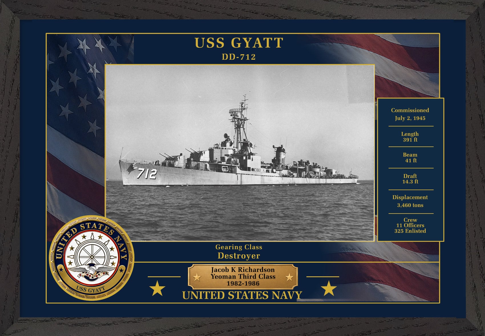 USS Gyatt DD-712 Framed Patriotic Photo