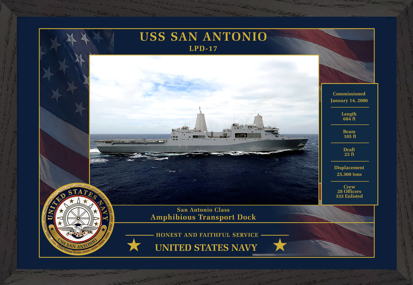 USS San Antonio LPD-17 Framed Patriotic Photo