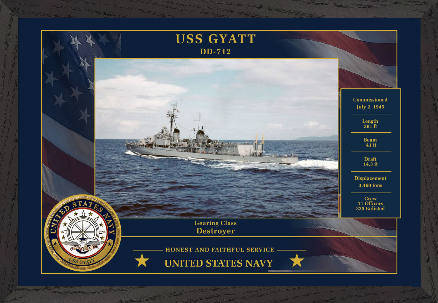 USS Gyatt DD-712 Framed Patriotic Photo