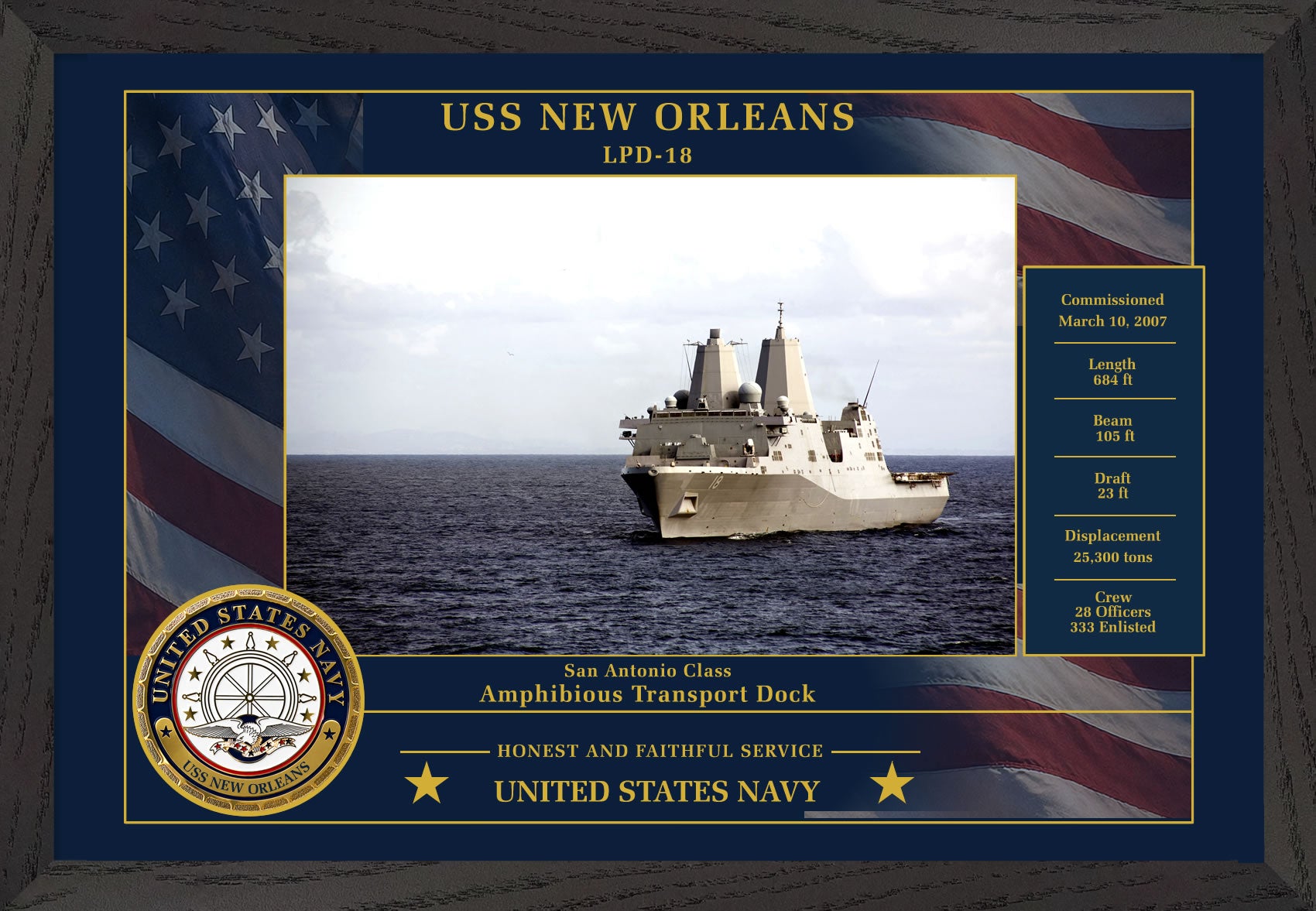 USS New Orleans LPD-18 Framed Patriotic Photo
