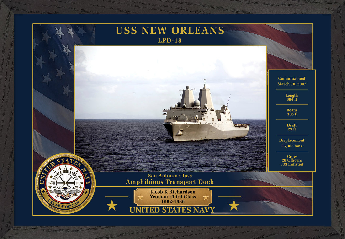 USS New Orleans LPD-18 Framed Patriotic Photo