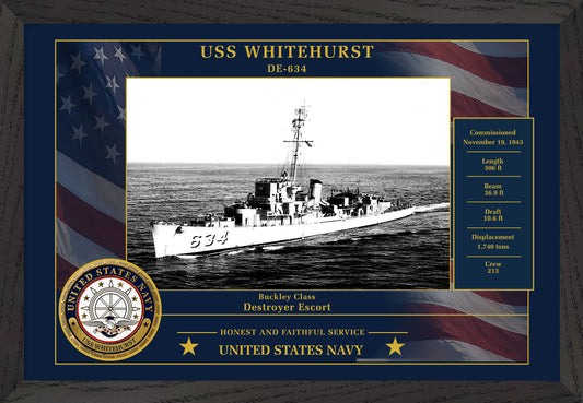 USS Whitehurst DE-634 Framed Patriotic Photo