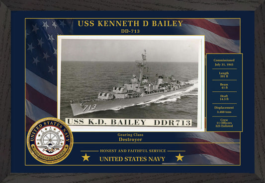 USS Kenneth D Bailey DD-713 Framed Patriotic Photo