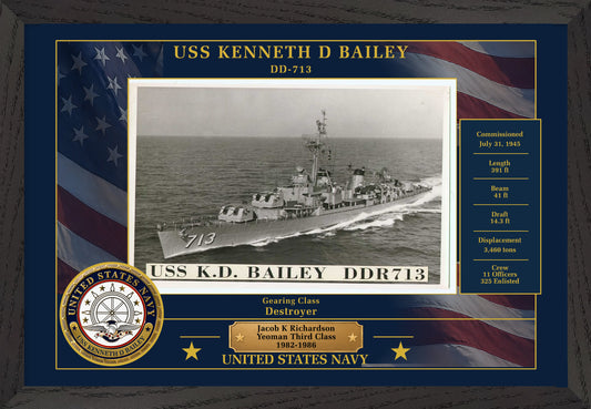 USS Kenneth D Bailey DD-713 Framed Patriotic Photo