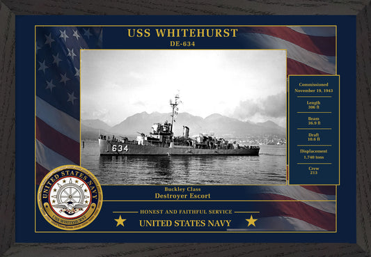 USS Whitehurst DE-634 Framed Patriotic Photo