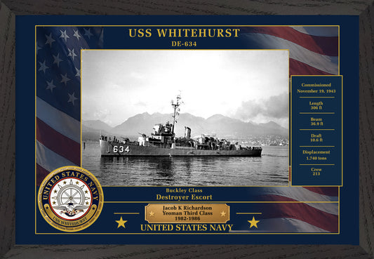 USS Whitehurst DE-634 Framed Patriotic Photo
