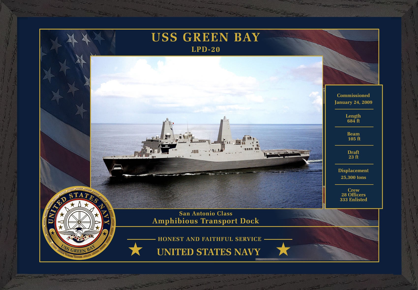 USS Green Bay LPD-20 Framed Patriotic Photo