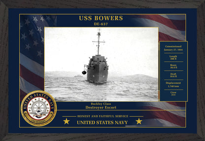 USS Bowers DE-637 Framed Patriotic Photo