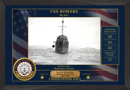 USS Bowers DE-637 Framed Patriotic Photo