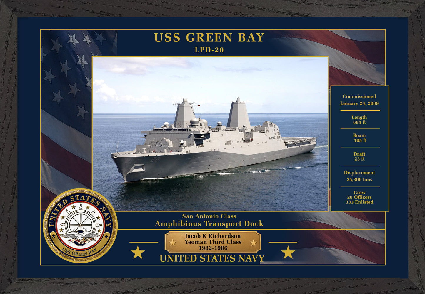 USS Green Bay LPD-20 Framed Patriotic Photo