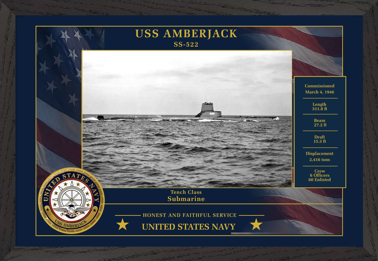 USS Amberjack SS-522 Framed Patriotic Photo